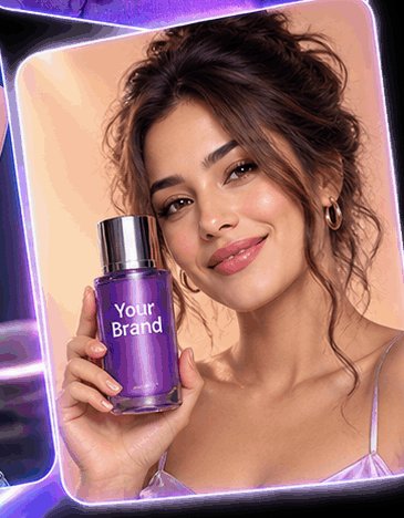 Illustrative AI photo: guest holding a Your Brand product bottle